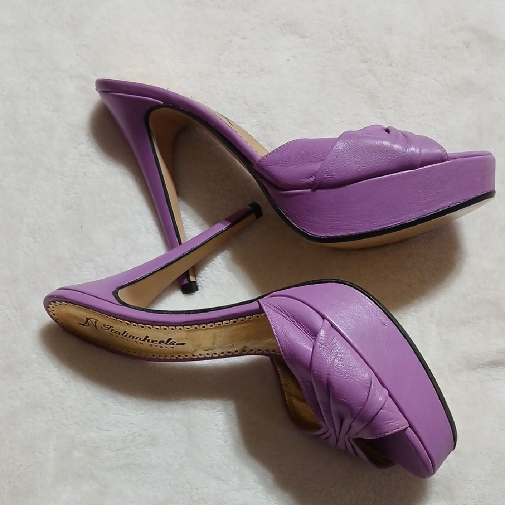 Italian Purple Leather Open-Toe Platform Heels